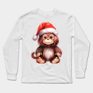 Orangutan in Santa Hat Long Sleeve T-Shirt